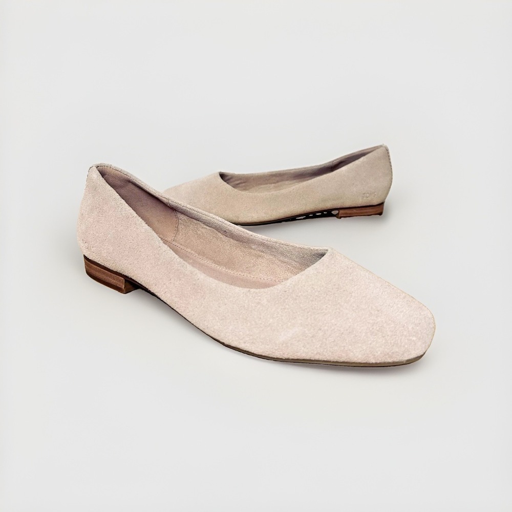 TOMS Pink Suede Square Toe Ballet Flats Sz 9 Briella Parisian Chic Balletcore